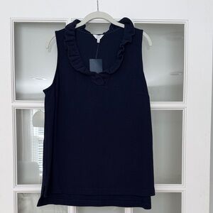 Crown & Ivy Harbor Navy Ruffle Blouse